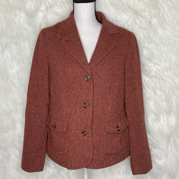 L.L. Bean Wool Silk Blend Herringbone Blazer Size Large - Picture 1 of 12